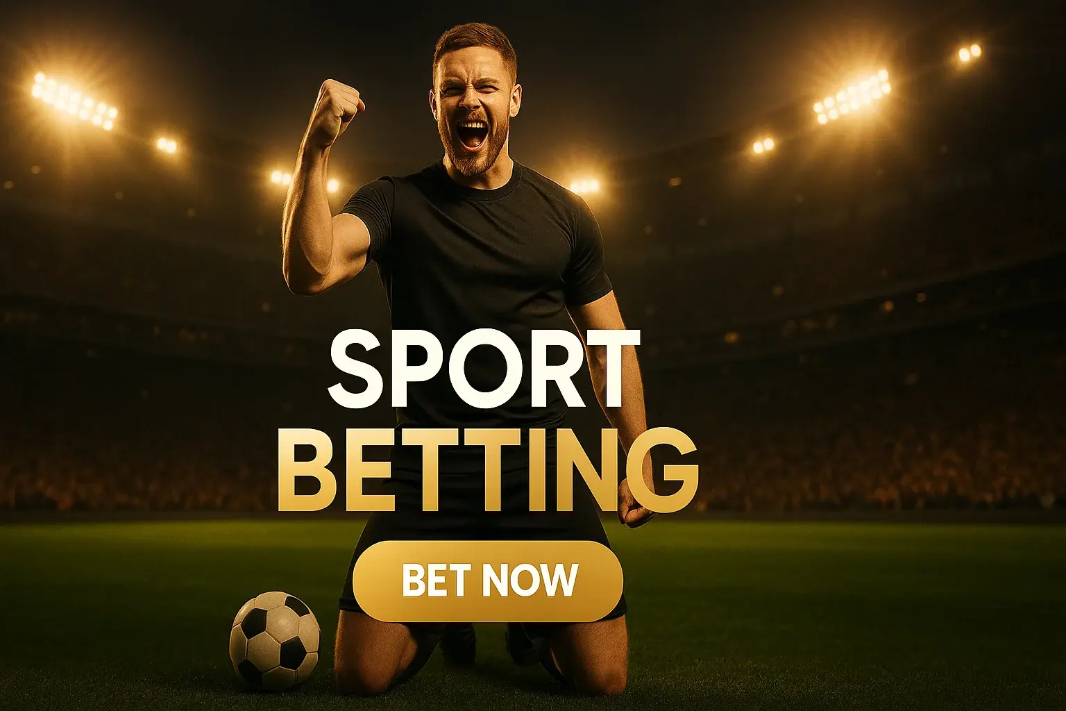 British football bettor celebrating in Premier League stadium sports betting banner